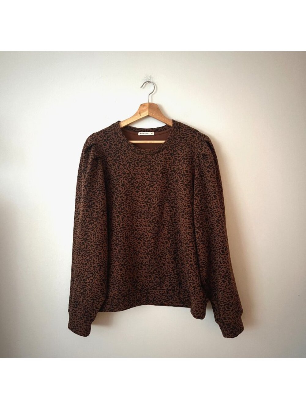 Marine Layer Enya Puff Sleeve Cheetah Sweatshirt Brown Black Women's Size XL